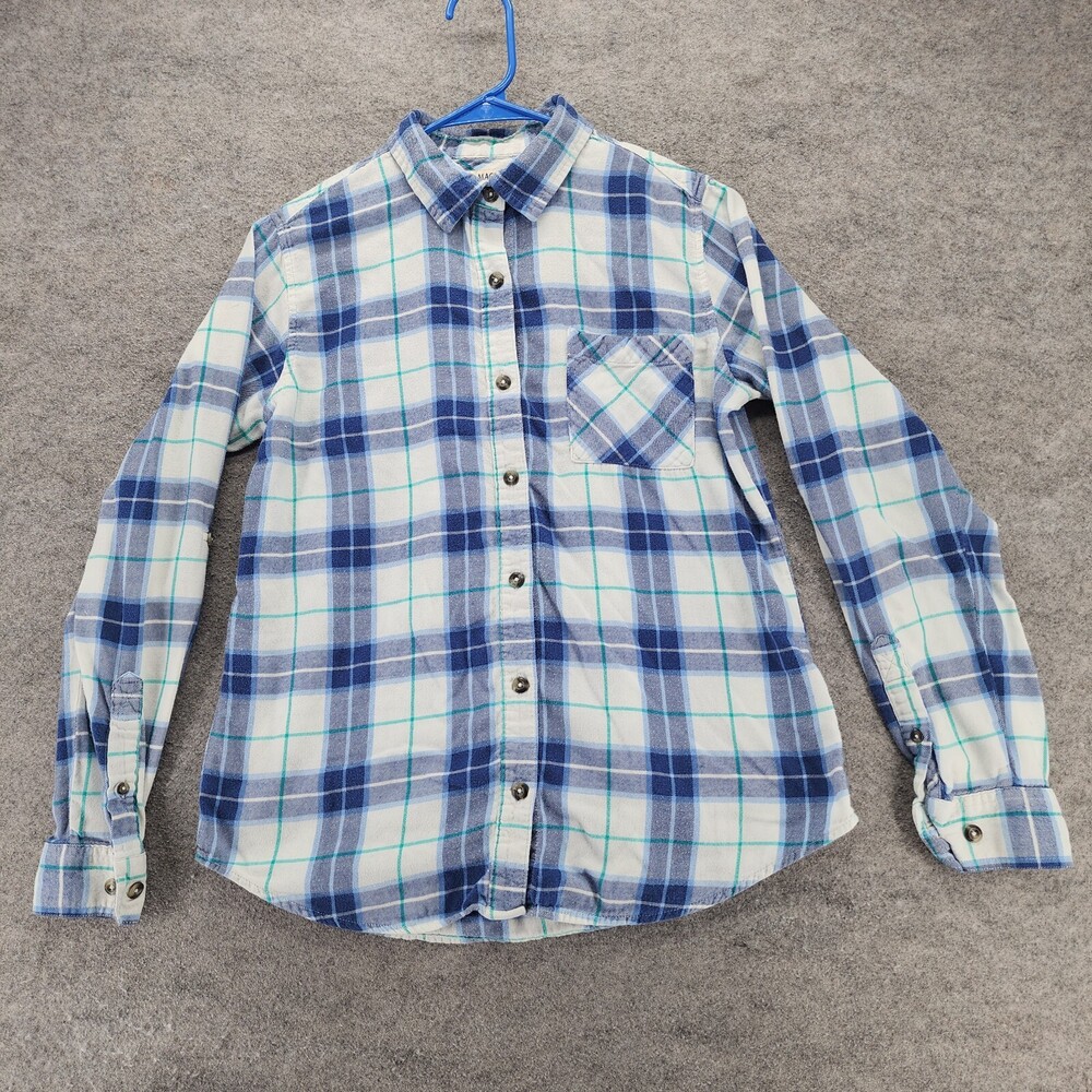Magellan Shirt Womens Small Roll Tab Sleeve Blue Plaid Classic Fit Willow Creek